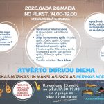 Afiša par atvērto durvju dienu mūzikas nodaļā 2026.gada 26.maijā.